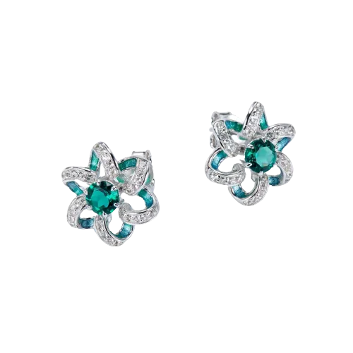 Green Topaz Enamel Flower Stud Earrings