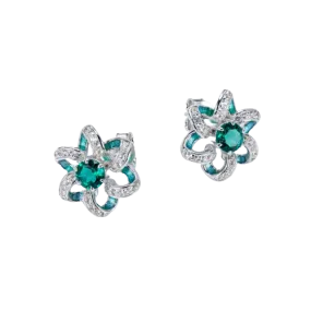 Green Topaz Enamel Flower Stud Earrings