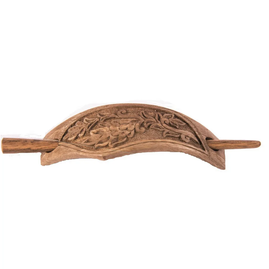 Hand Carved Ornamental Wooden Barrettes Hair Stick - Walnut- Fair Trade