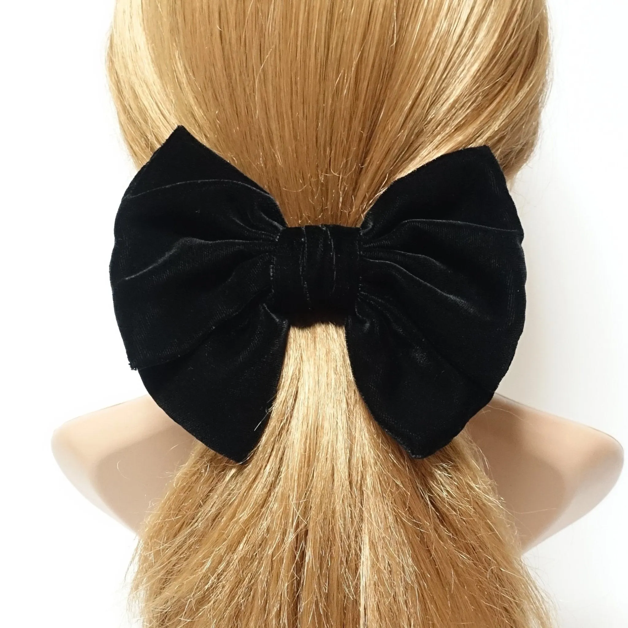 Handmade Black Silk Velvet Layered Bow French Hair Barrette