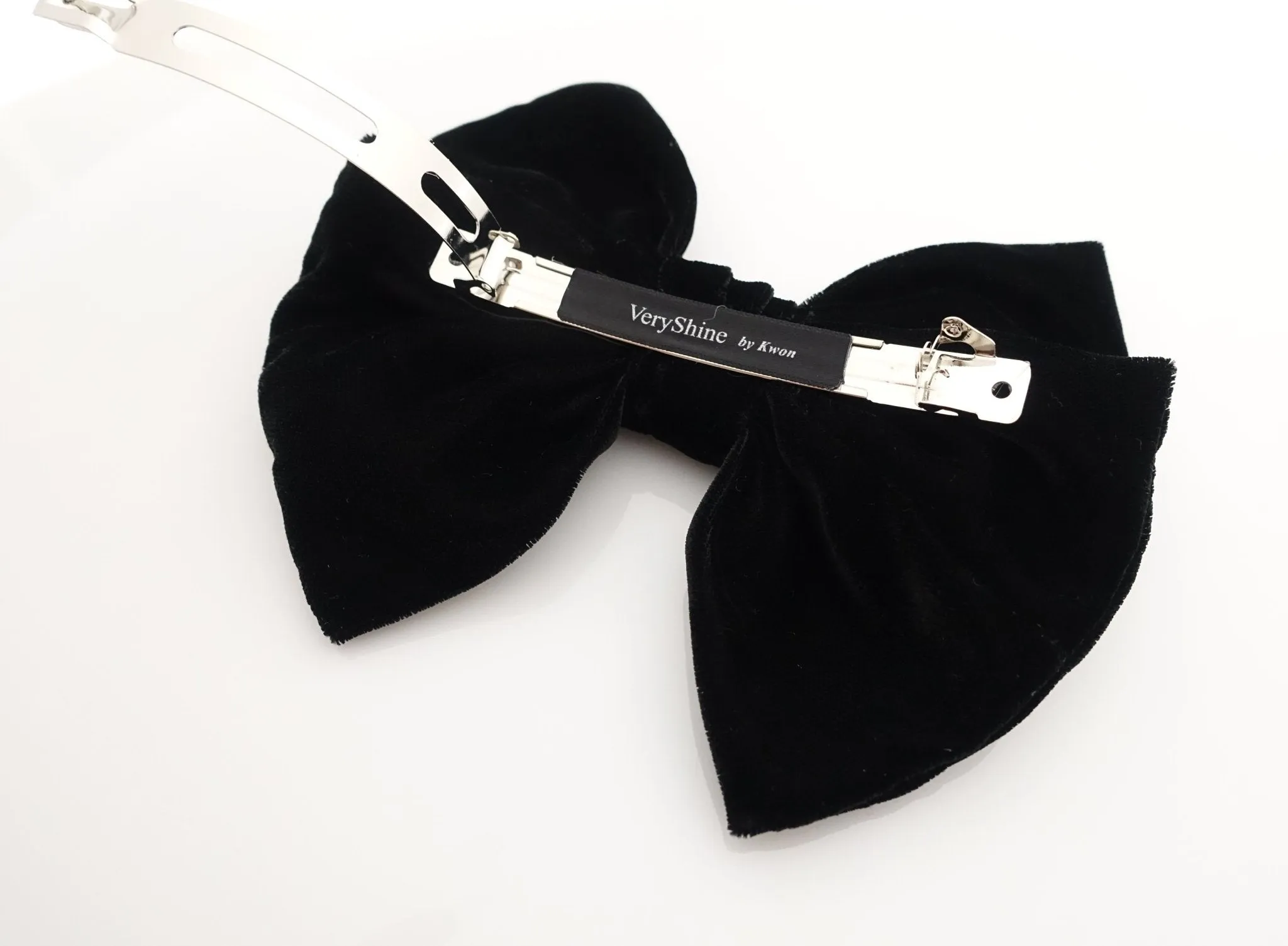 Handmade Black Silk Velvet Layered Bow French Hair Barrette