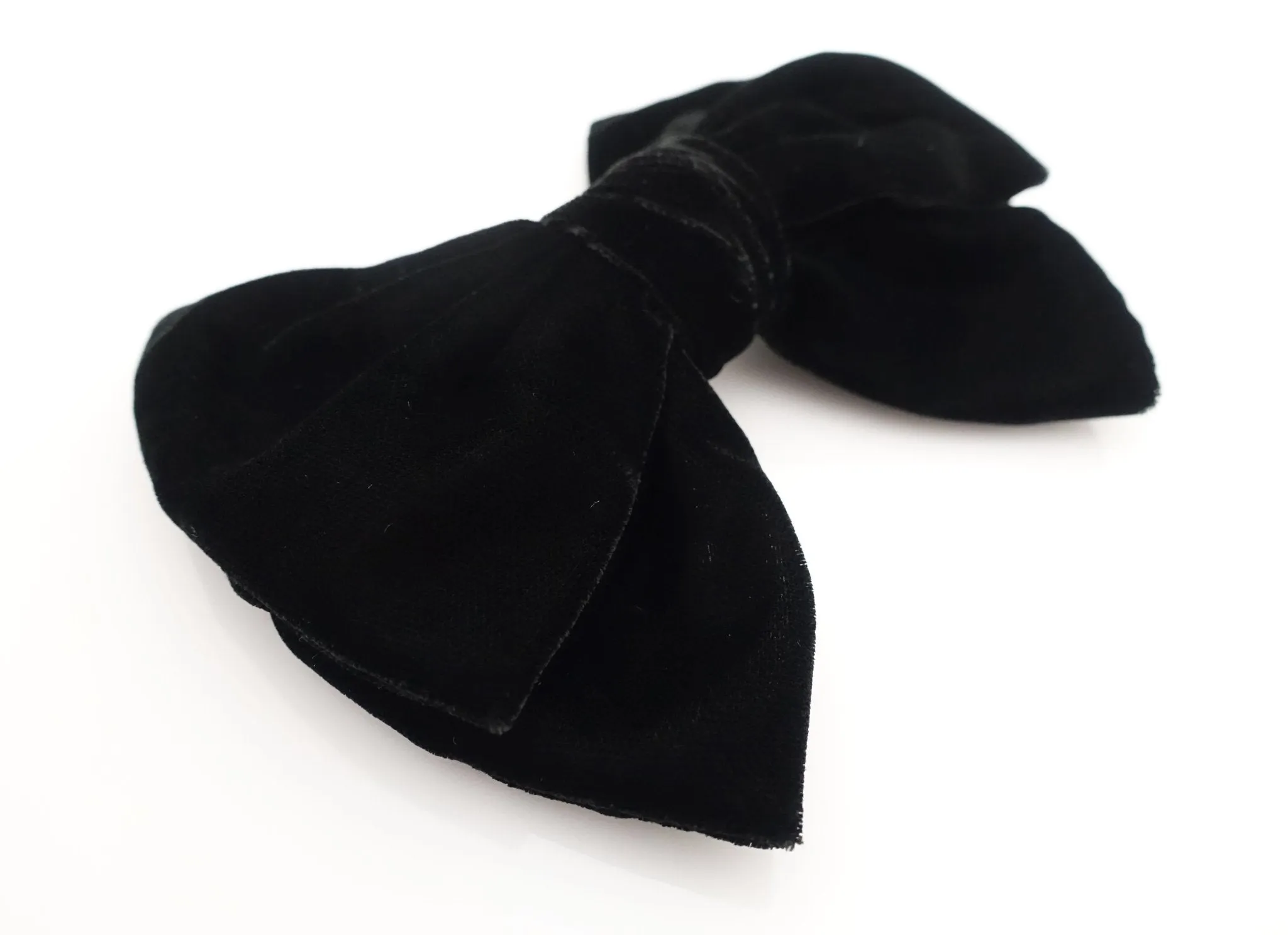 Handmade Black Silk Velvet Layered Bow French Hair Barrette