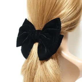 Handmade Black Silk Velvet Layered Bow French Hair Barrette