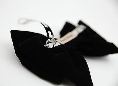 Handmade Black Silk Velvet Layered Bow French Hair Barrette