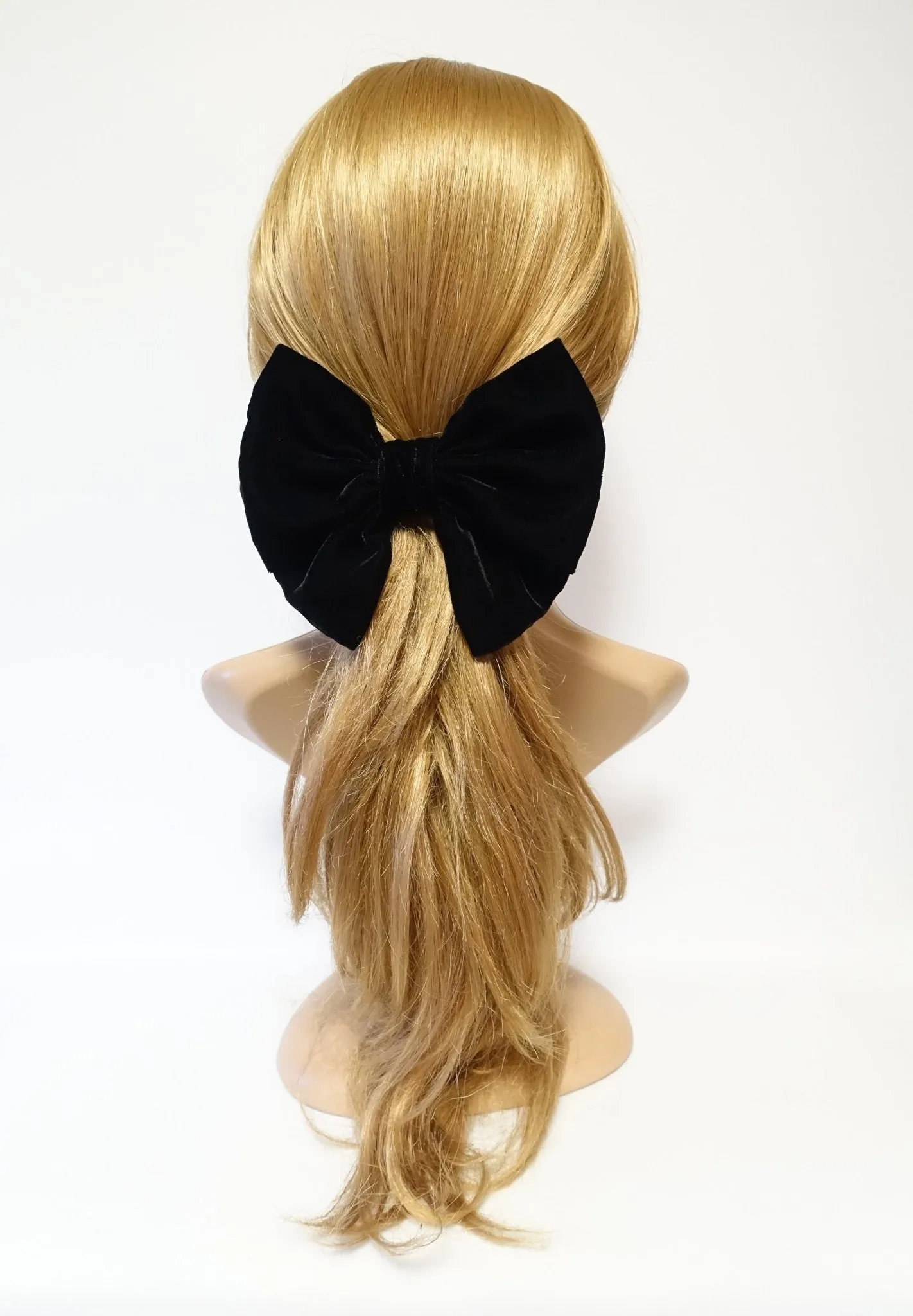 Handmade Black Silk Velvet Layered Bow French Hair Barrette