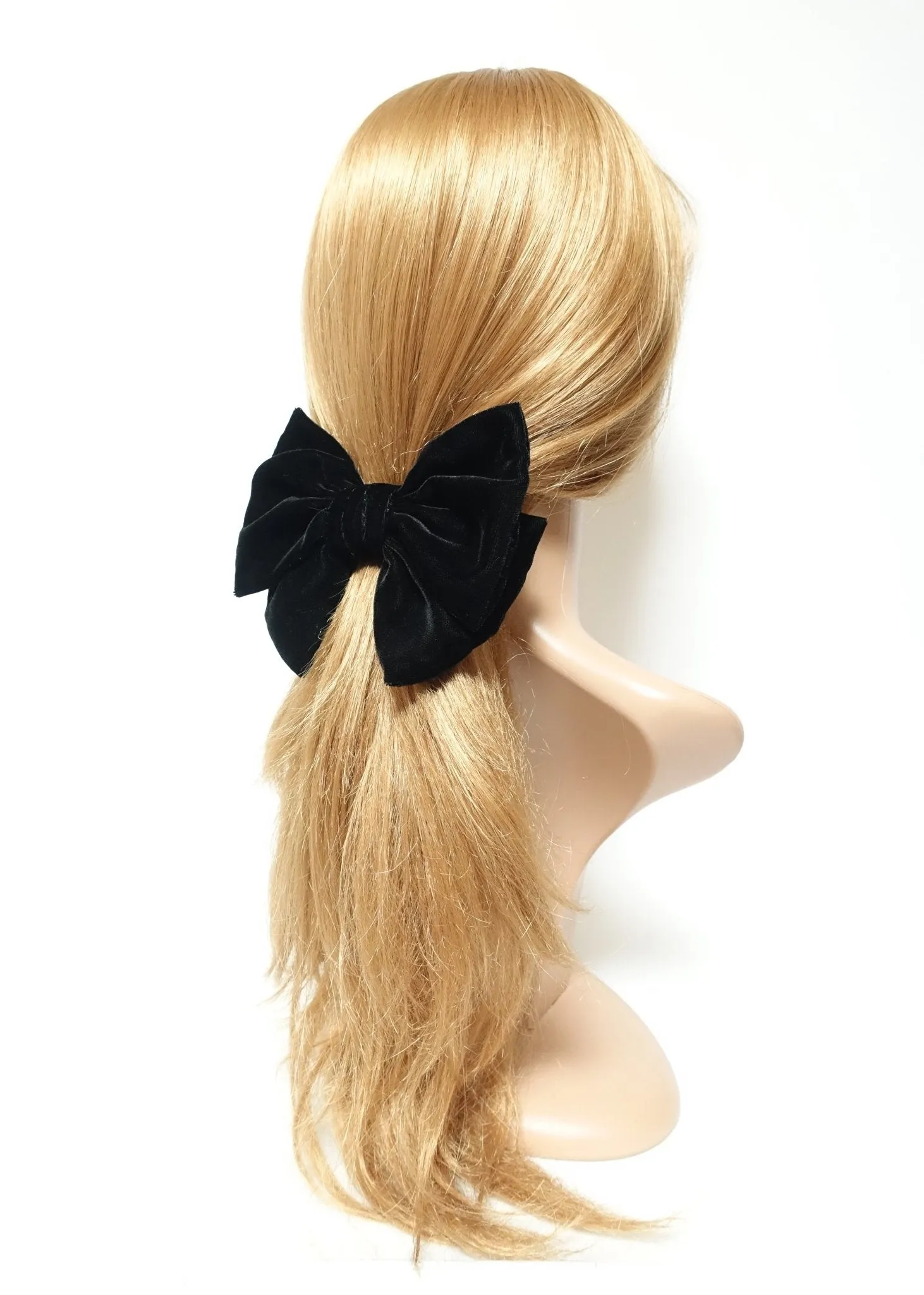 Handmade Black Silk Velvet Layered Bow French Hair Barrette