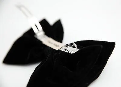 Handmade Black Silk Velvet Layered Bow French Hair Barrette