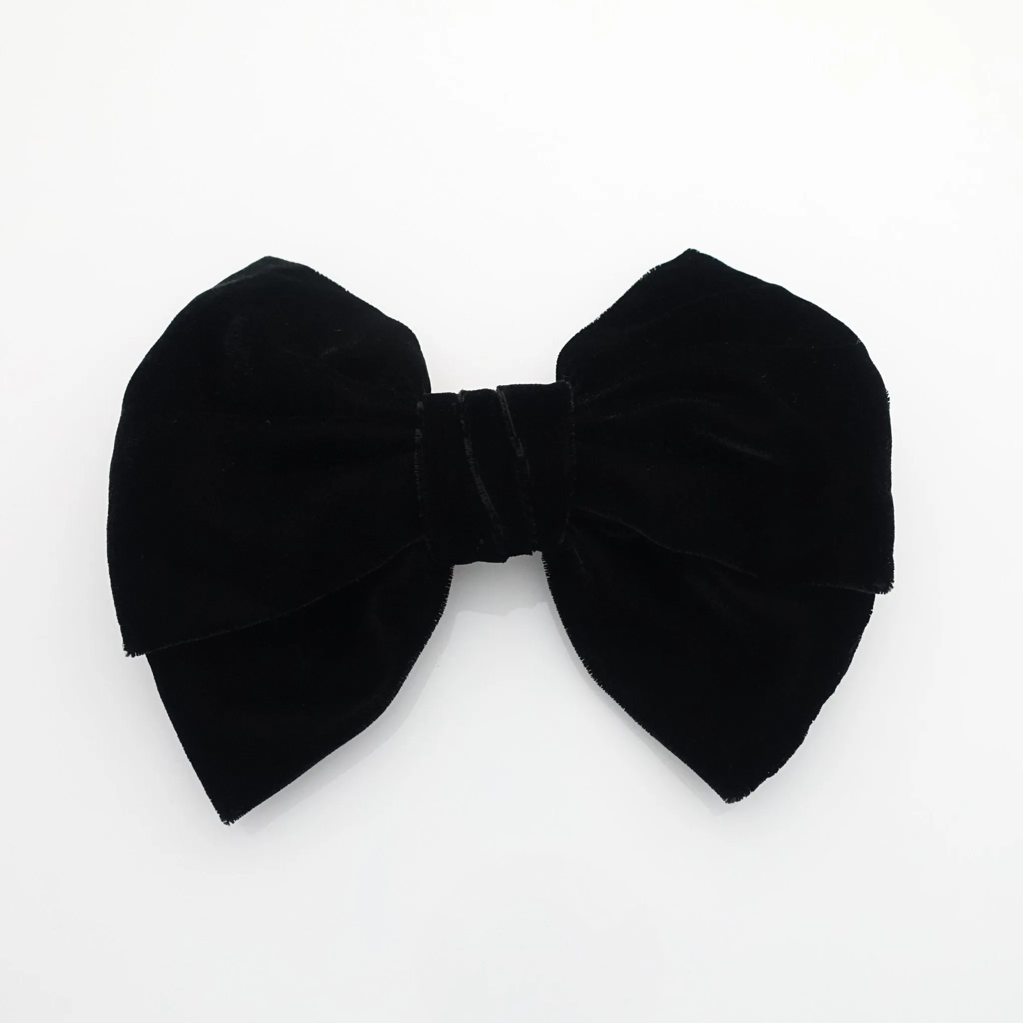 Handmade Black Silk Velvet Layered Bow French Hair Barrette