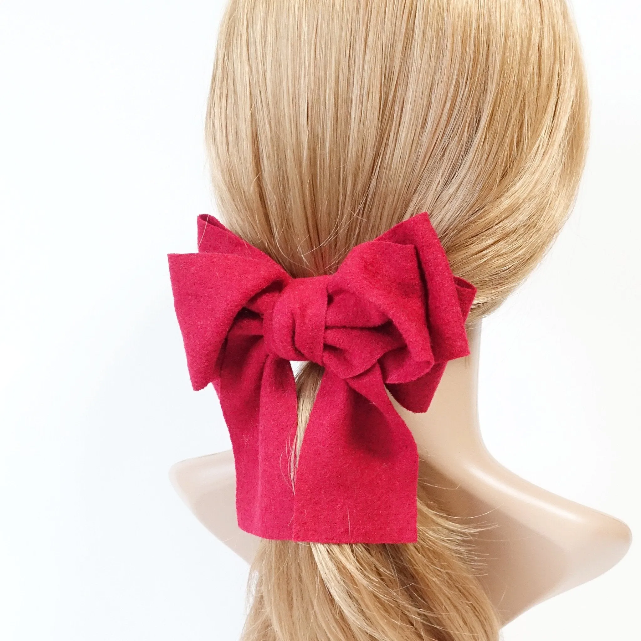 Handmade Multi Layer Woolen Tailed Winter Bow French Hair Barrettes