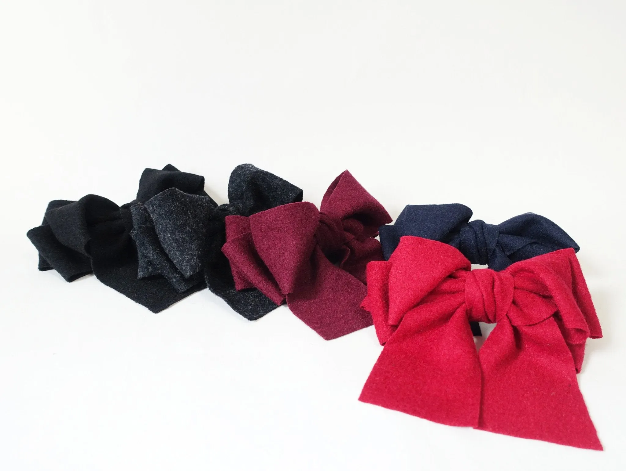 Handmade Multi Layer Woolen Tailed Winter Bow French Hair Barrettes