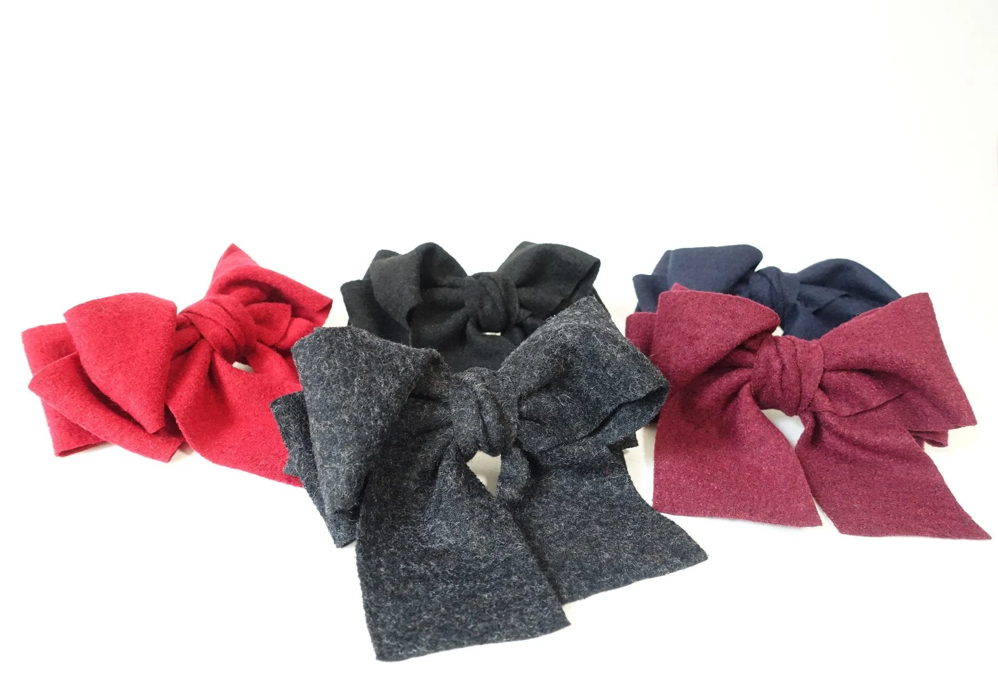 Handmade Multi Layer Woolen Tailed Winter Bow French Hair Barrettes