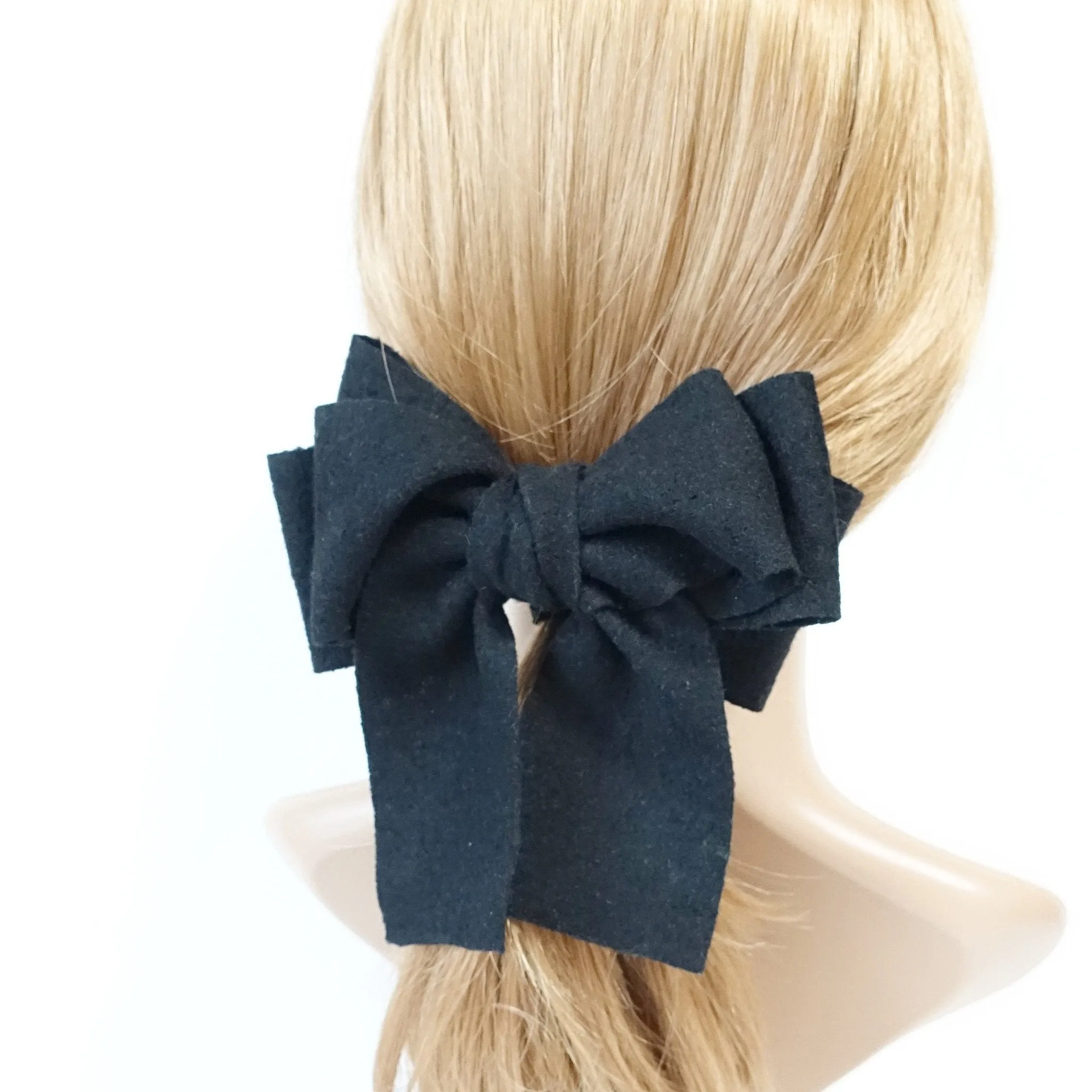 Handmade Multi Layer Woolen Tailed Winter Bow French Hair Barrettes