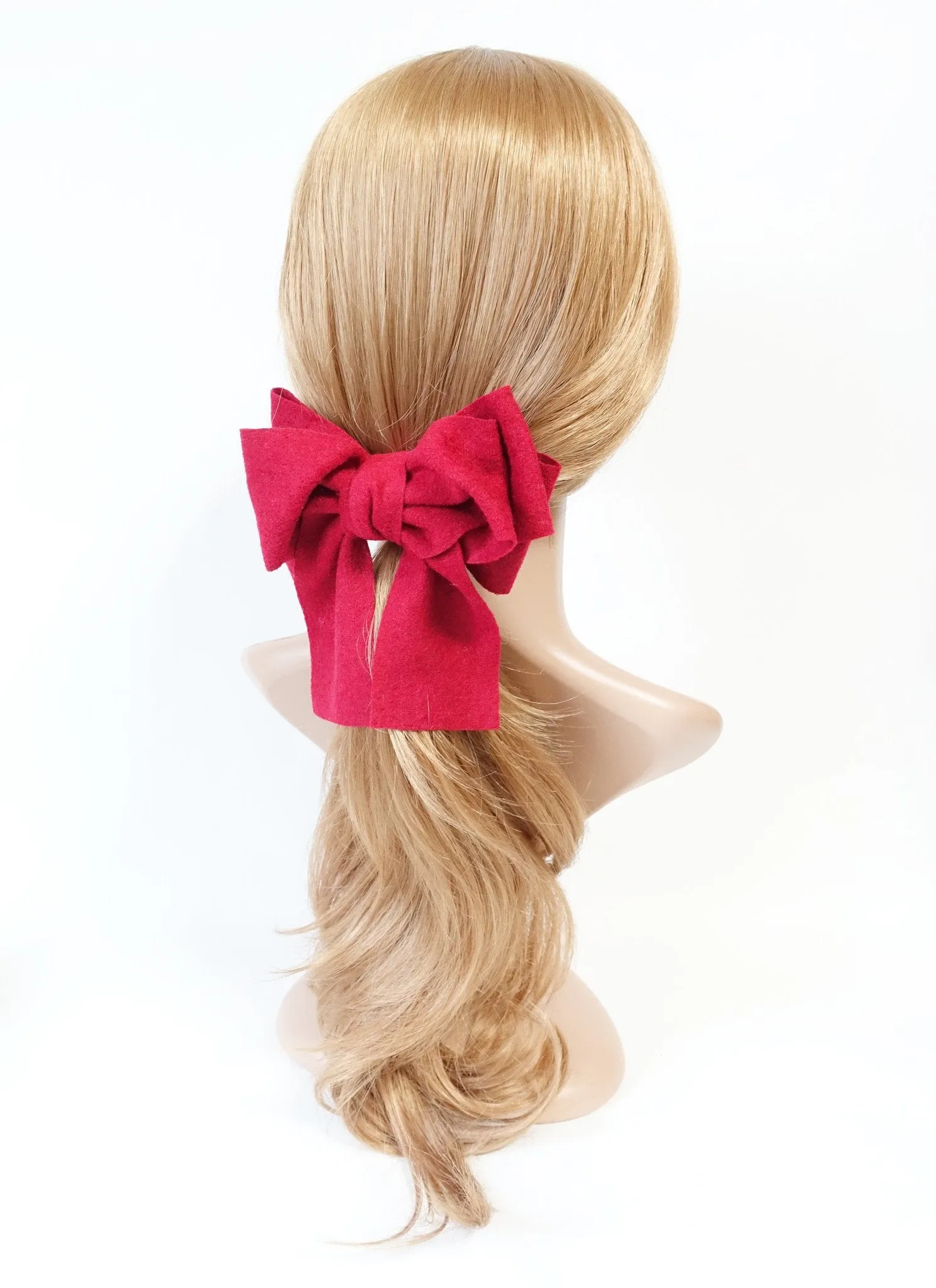 Handmade Multi Layer Woolen Tailed Winter Bow French Hair Barrettes