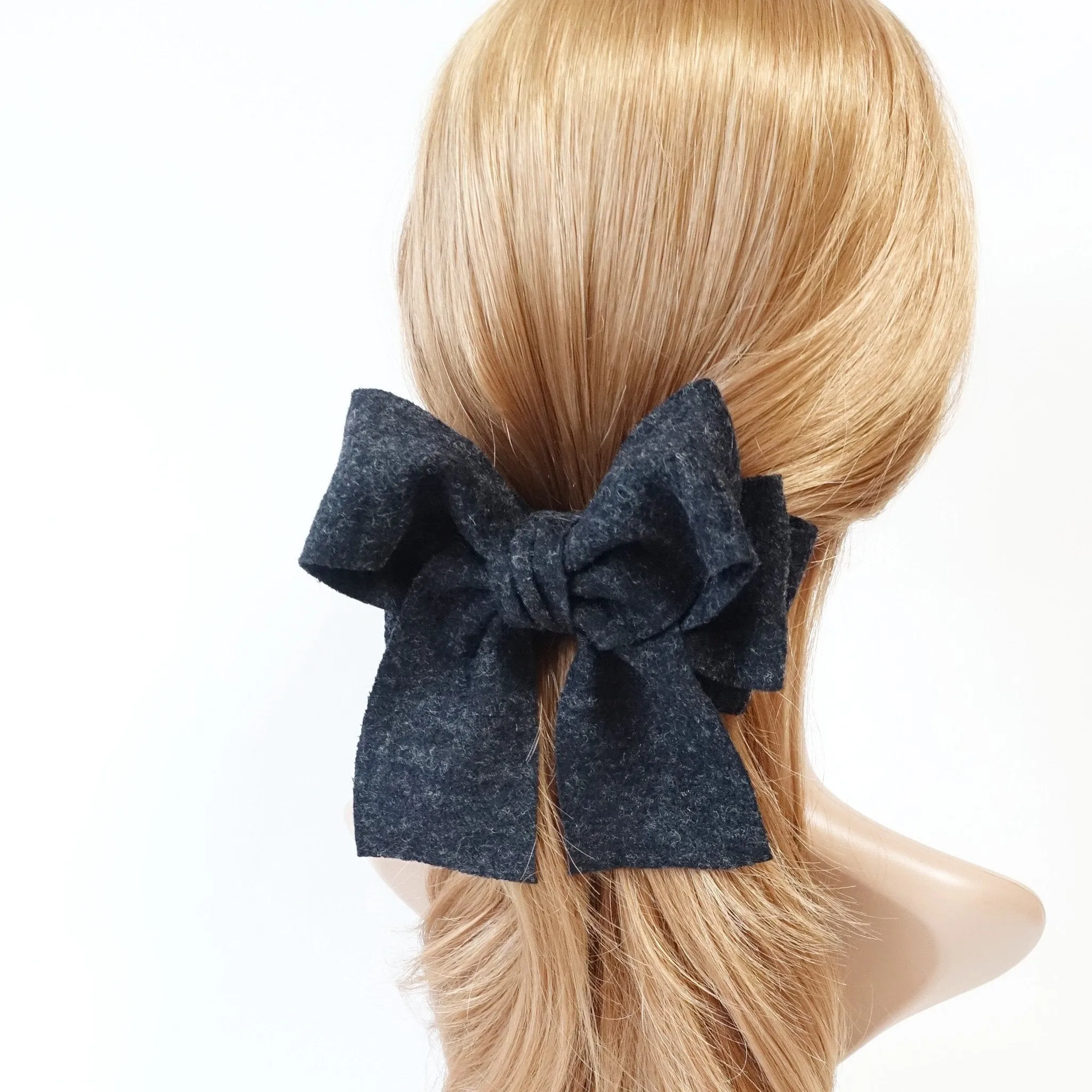 Handmade Multi Layer Woolen Tailed Winter Bow French Hair Barrettes