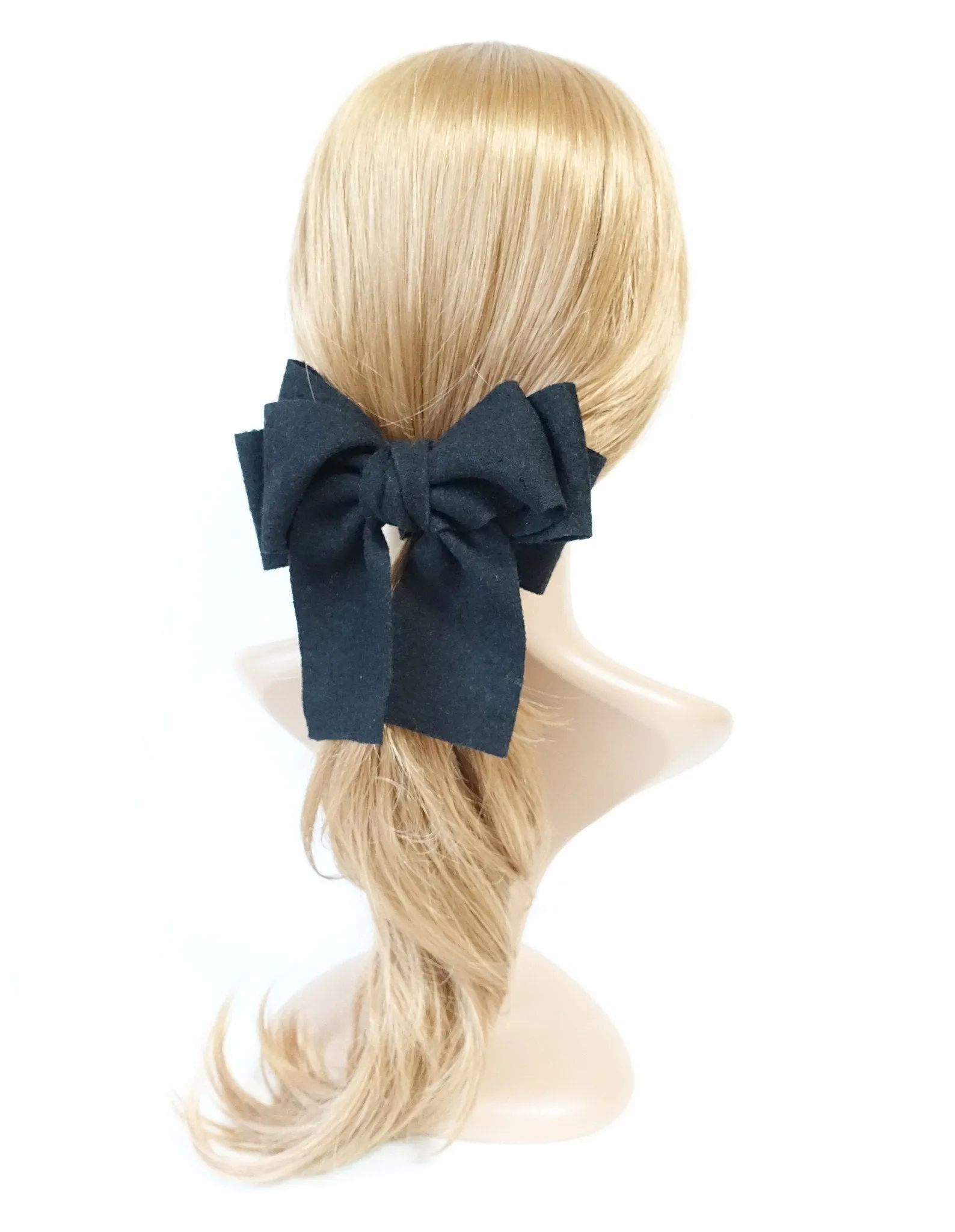 Handmade Multi Layer Woolen Tailed Winter Bow French Hair Barrettes