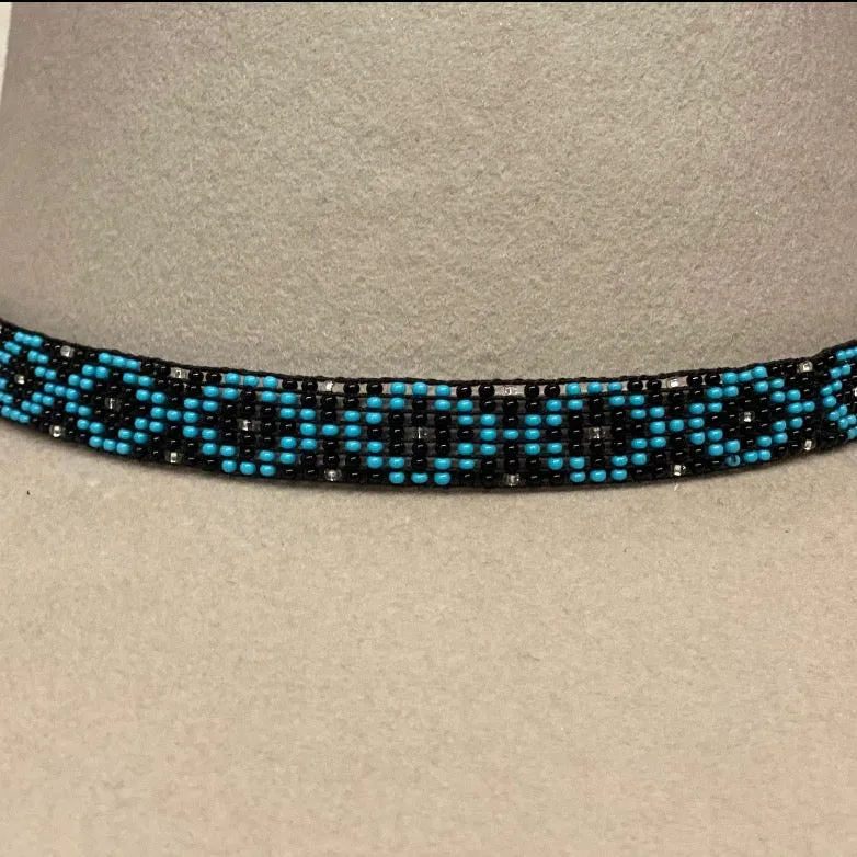 Hatband B1-C | 7 Row Beaded Stretch Black/Turquoise/Silver