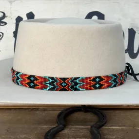 Hatband B3-2A | 13 Row Beaded Multi w/ Leather Ends