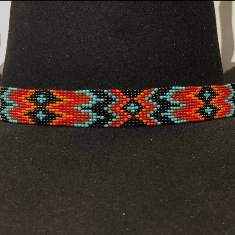 Hatband B3-2A | 13 Row Beaded Multi w/ Leather Ends