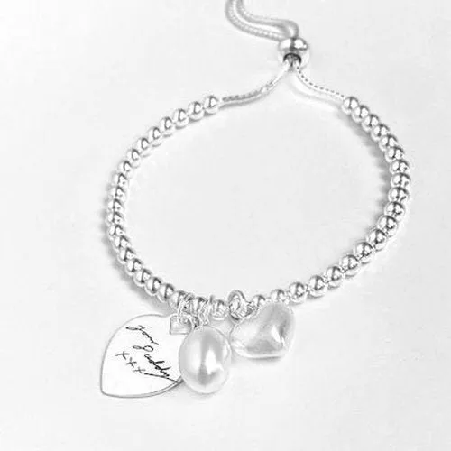 Heart and Pearl Charm Ball Slider Bracelet