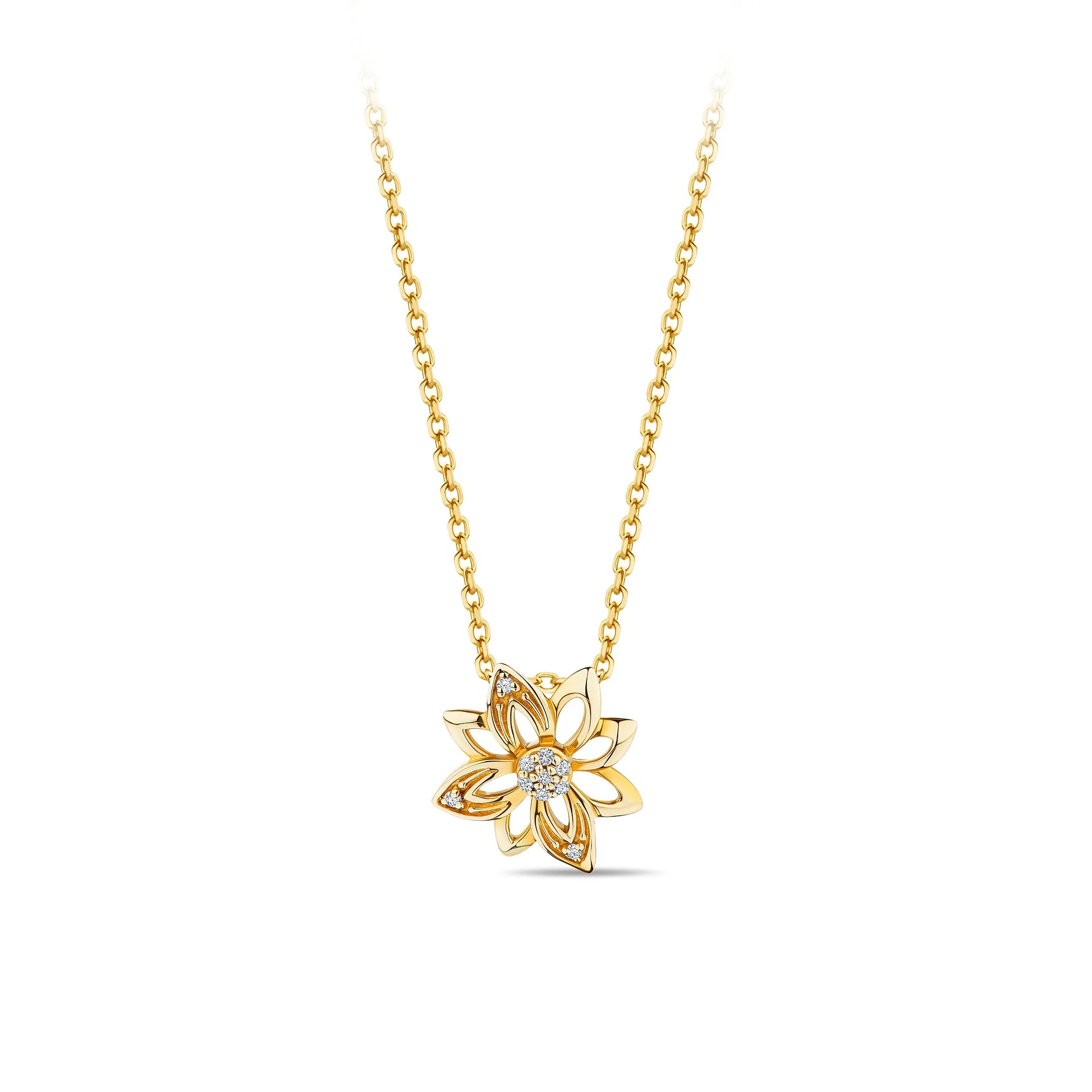 Helia™ Diamond Flower Necklace in 9ct Recycled Gold with 14ct Recycled Gold Chain