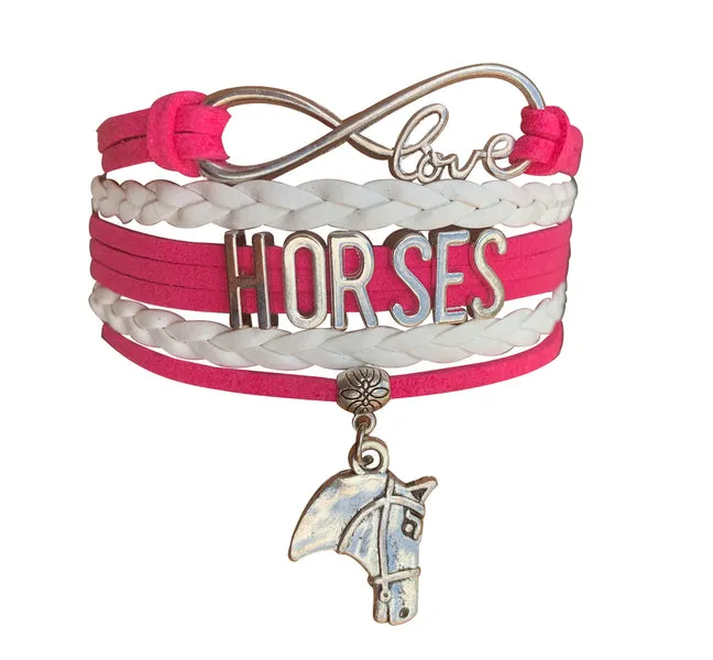 Horse Pink Infinity Charm Bracelet - Pick Charm