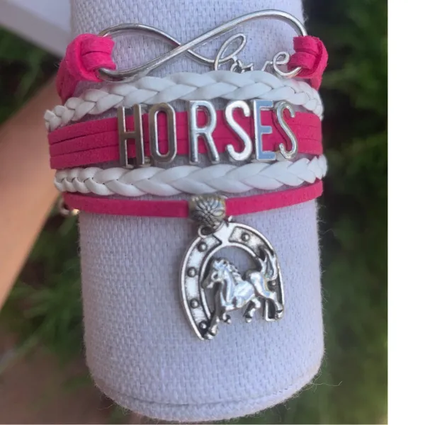 Horse Pink Infinity Charm Bracelet - Pick Charm