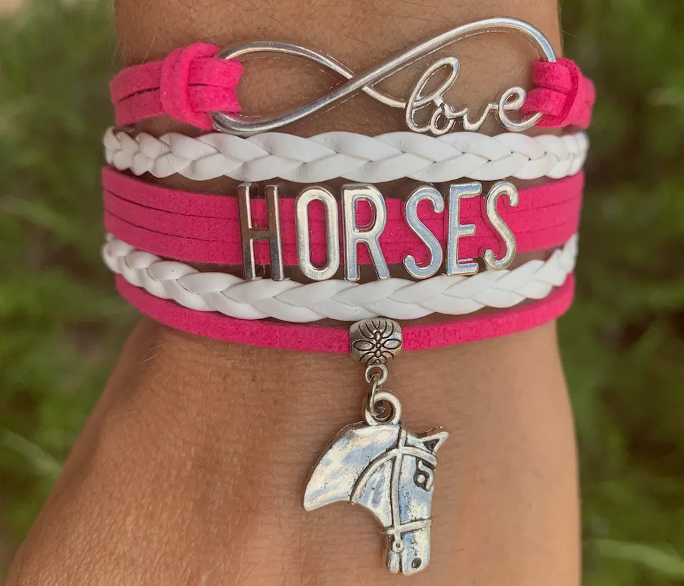 Horse Pink Infinity Charm Bracelet - Pick Charm