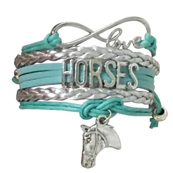 Horse Teal Infinity Bracelet - Pick Charm