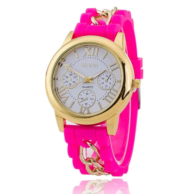 Hot Fashion Silicone Geneva Watches Fashion Women Chain Watch Ladies Dress Wrist Watches Relogio Feminino