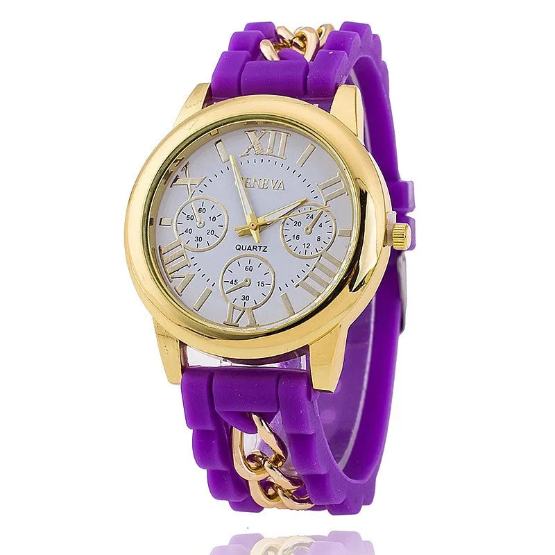 Hot Fashion Silicone Geneva Watches Fashion Women Chain Watch Ladies Dress Wrist Watches Relogio Feminino