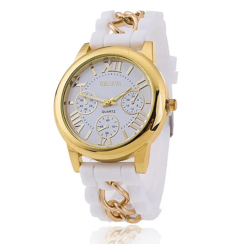 Hot Fashion Silicone Geneva Watches Fashion Women Chain Watch Ladies Dress Wrist Watches Relogio Feminino