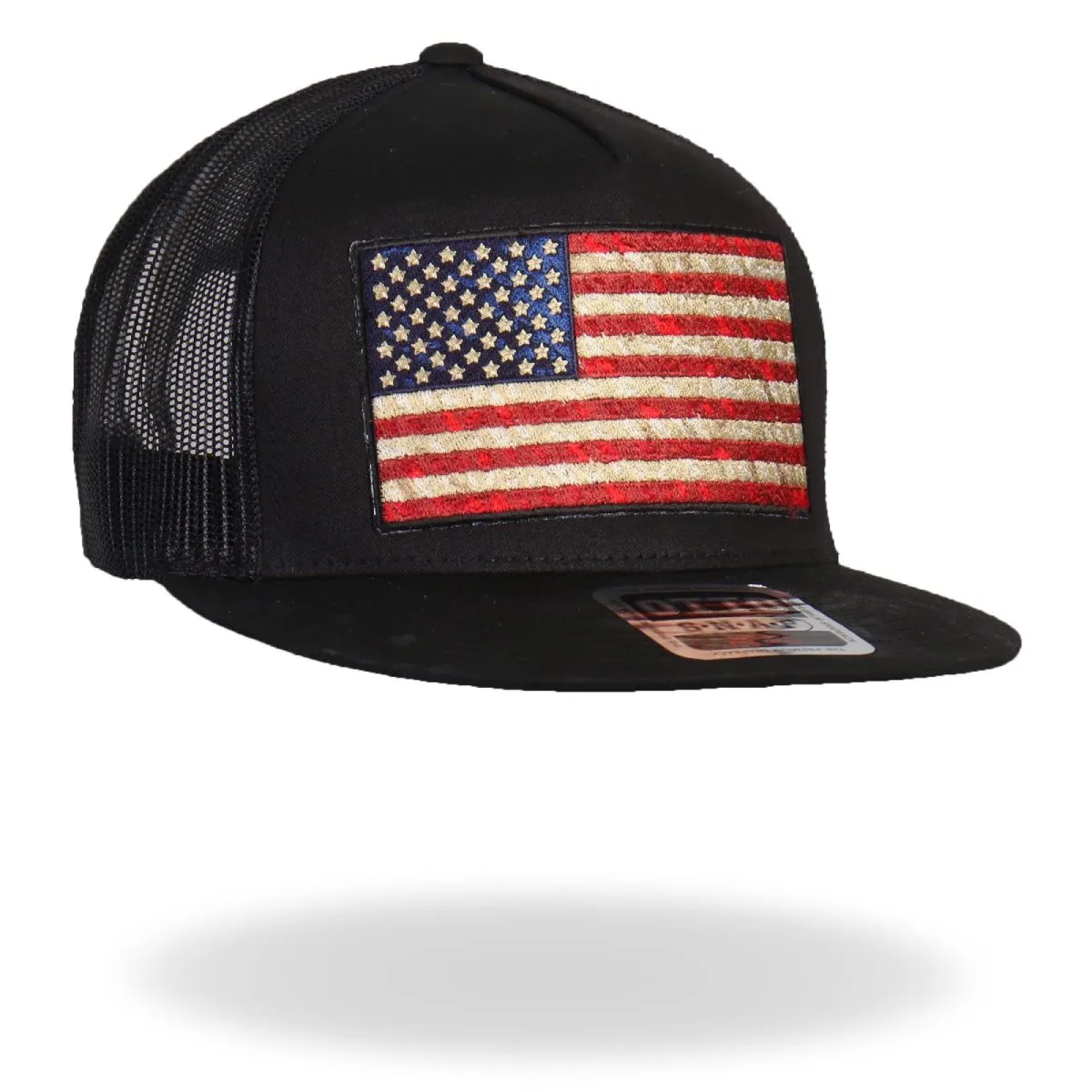 Hot Leathers GSH2005 Vintage American Flag All Black Snap Back Hat