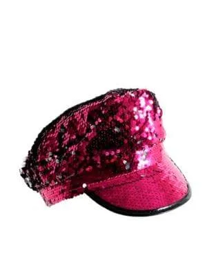 Hot Pink Deluxe Sequin Disco Cap