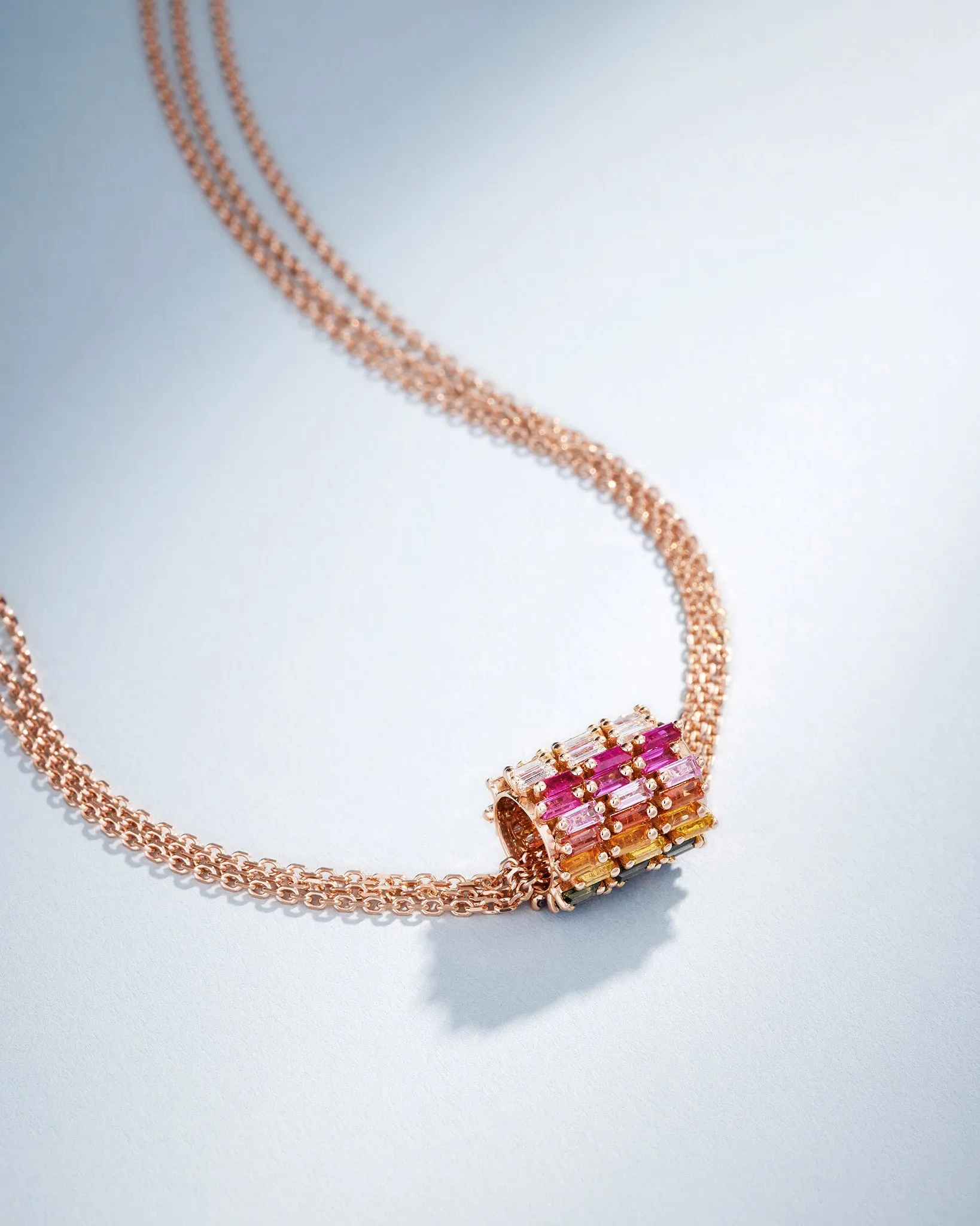 Infinite Triple Row Rainbow Sapphire & Diamond Rondelle Pendant