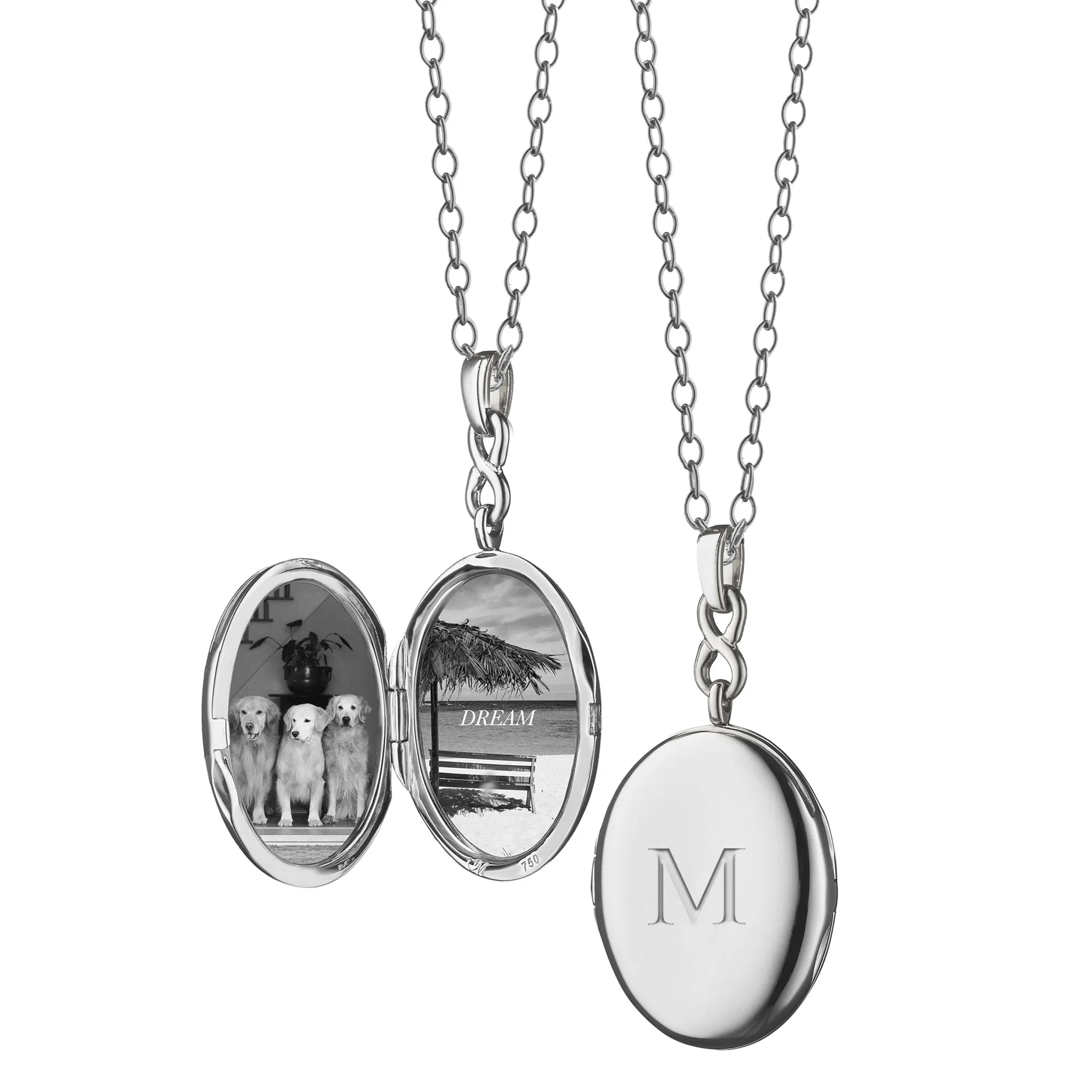 Infinity White Sapphire Silver Engraved Locket Necklace