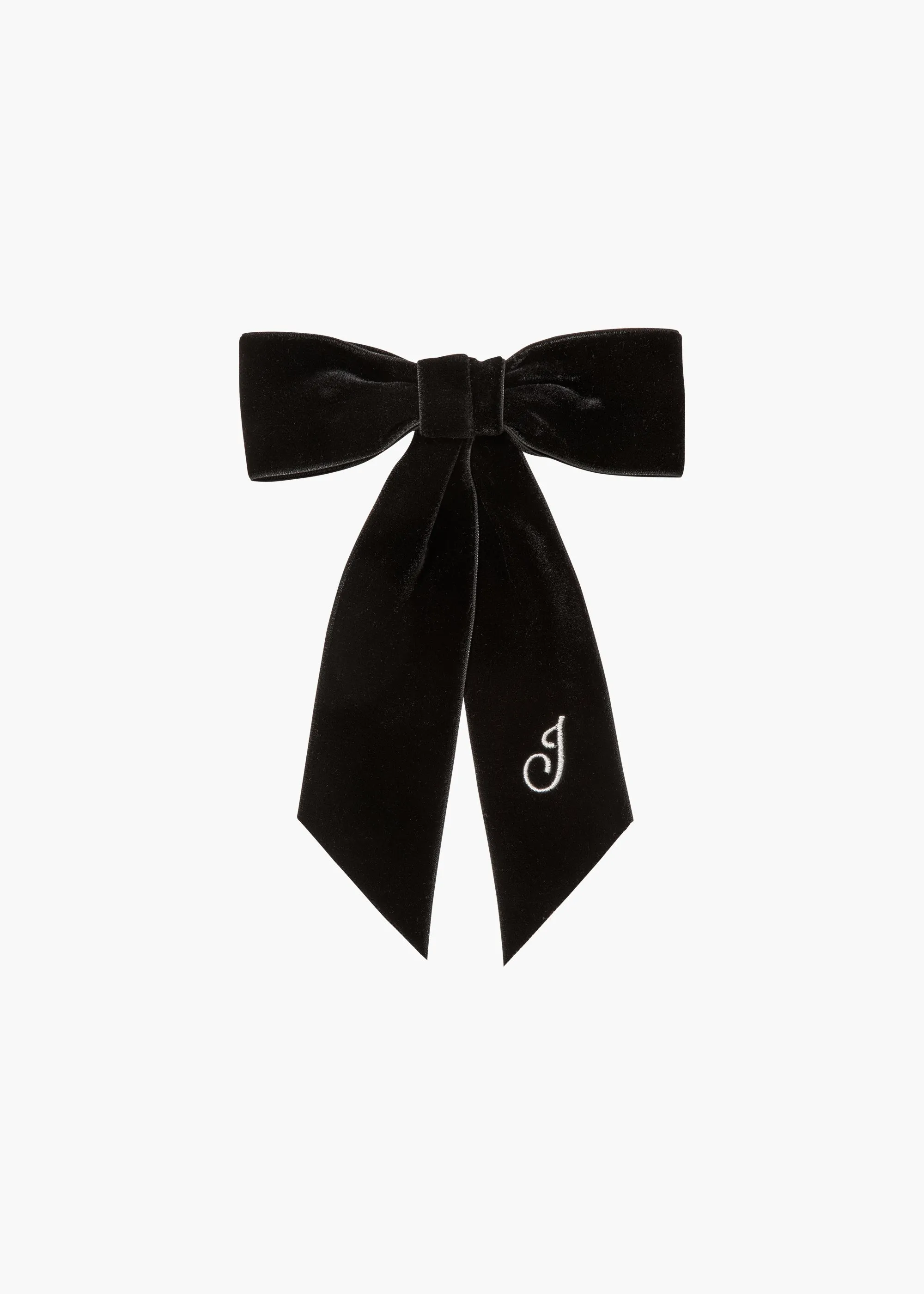 Initial Wide Velvet Bow Barrette -- Black