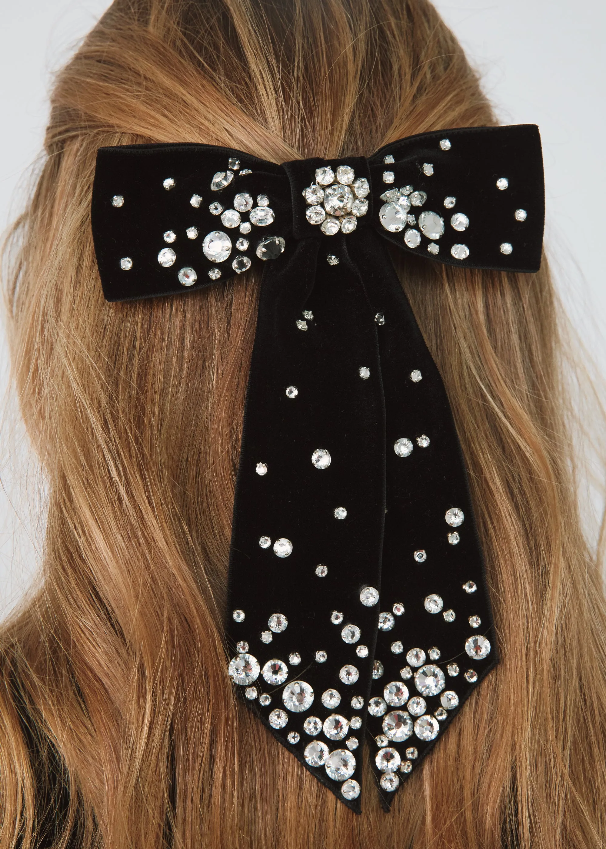 Isabelle Bow Barrette -- Black Crystal