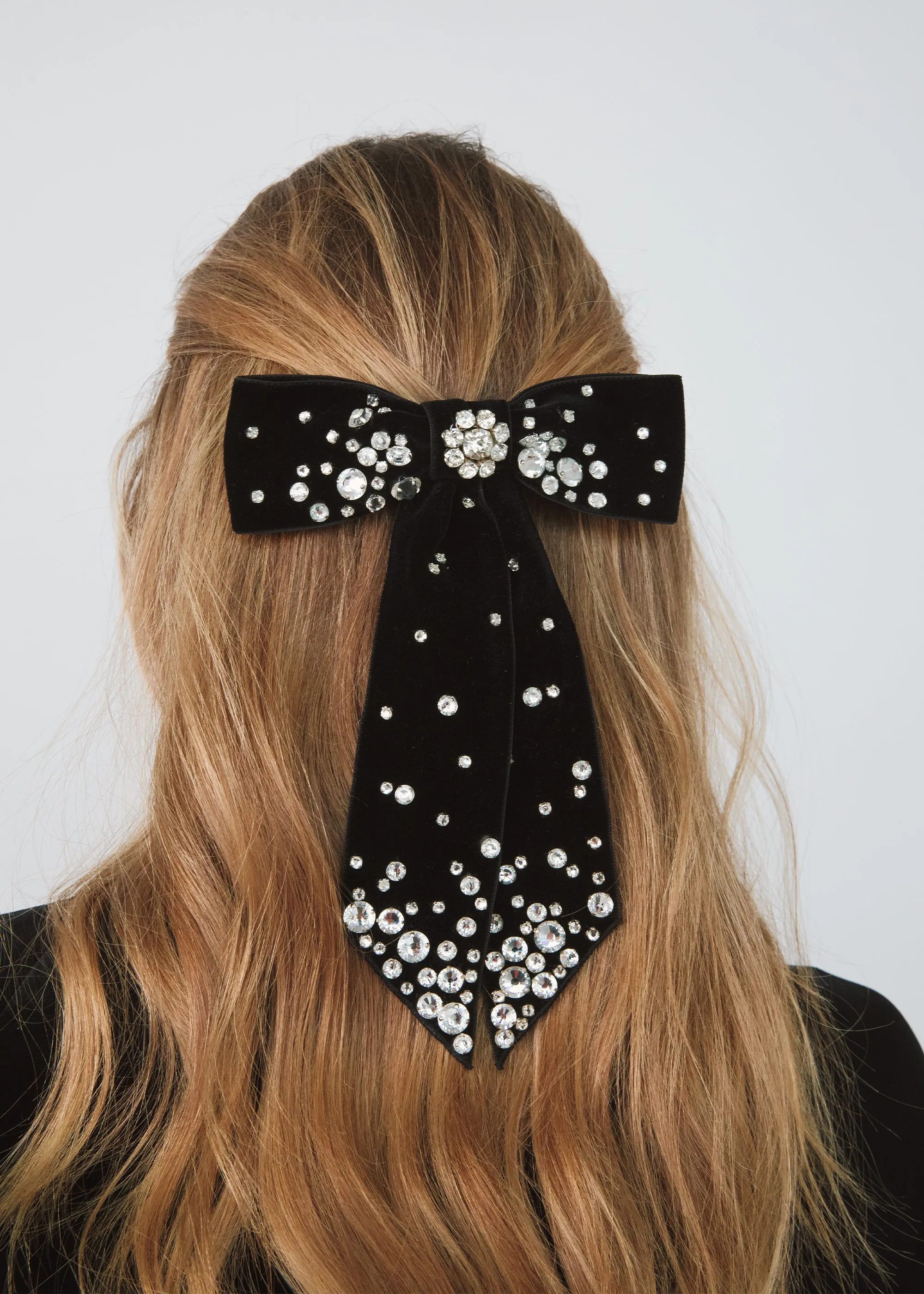 Isabelle Bow Barrette -- Black Crystal