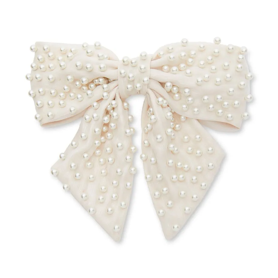 IVORY NATALIA PEARL EMBELLISHED BOW BARRETTE