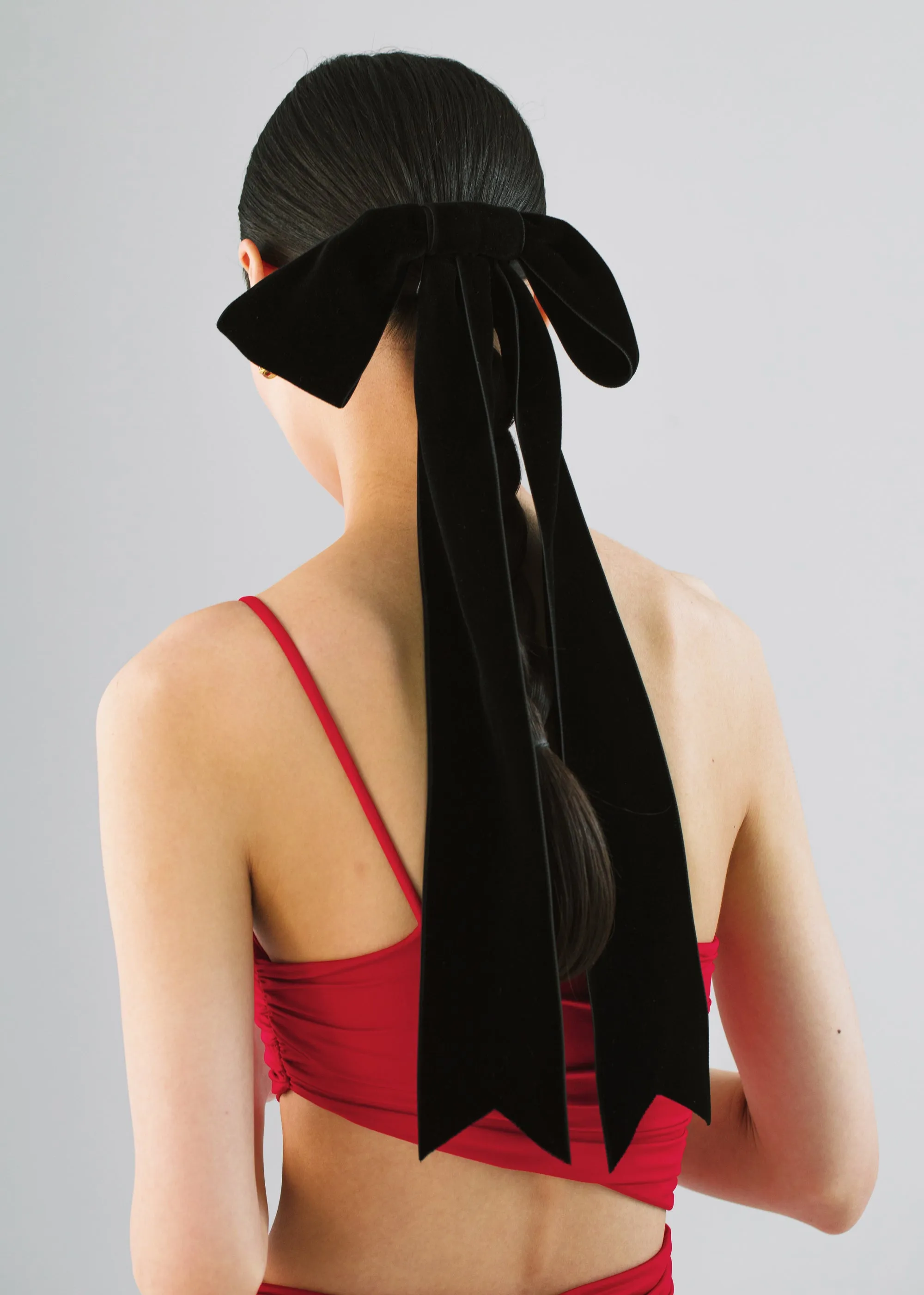 Jacqueline Velvet Bow Barrette -- Black