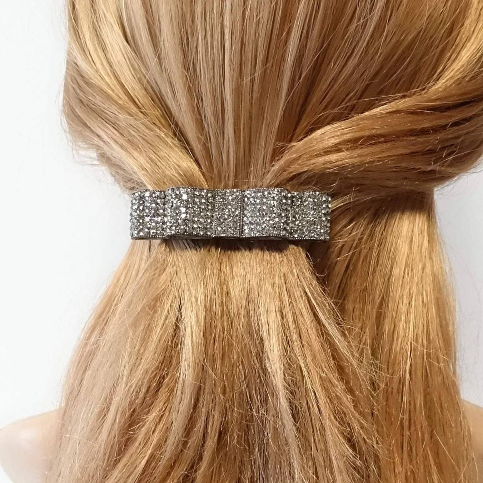 jewel layered hair bow octant rhinestone decorated french hair barrette for women