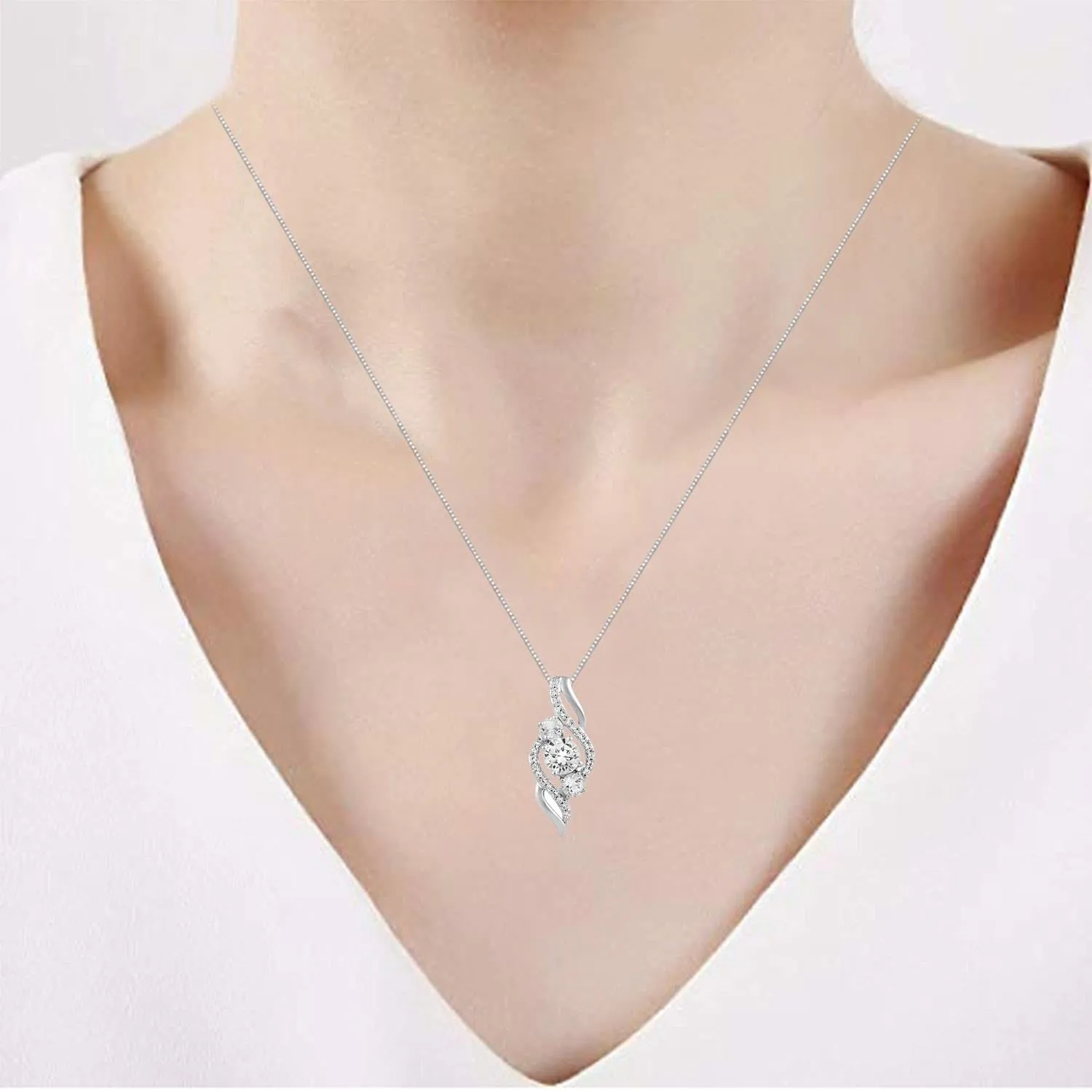 Jewelili Sterling Silver With Created White Sapphire Fashion Pendant Necklace