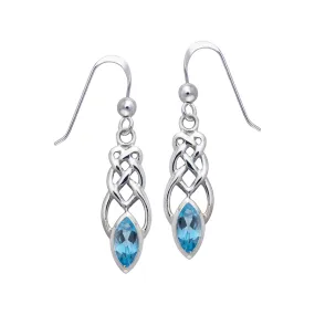 Jewelry Trends Sterling Silver Celtic Linear Knot Work Dangle Earrings with Blue Topaz