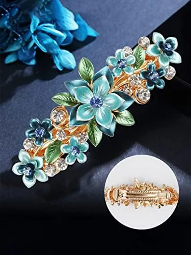 Kairangi Hair Clips for Women Girls Barrette Hair Clips for Women Hair Accessories for Women Enameled Floral Clips for Women Blue French Barrette Hair Clips for Women and Girls Gift For Women & Girls