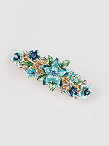 Kairangi Hair Clips for Women Girls Barrette Hair Clips for Women Hair Accessories for Women Enameled Floral Clips for Women Blue French Barrette Hair Clips for Women and Girls Gift For Women & Girls