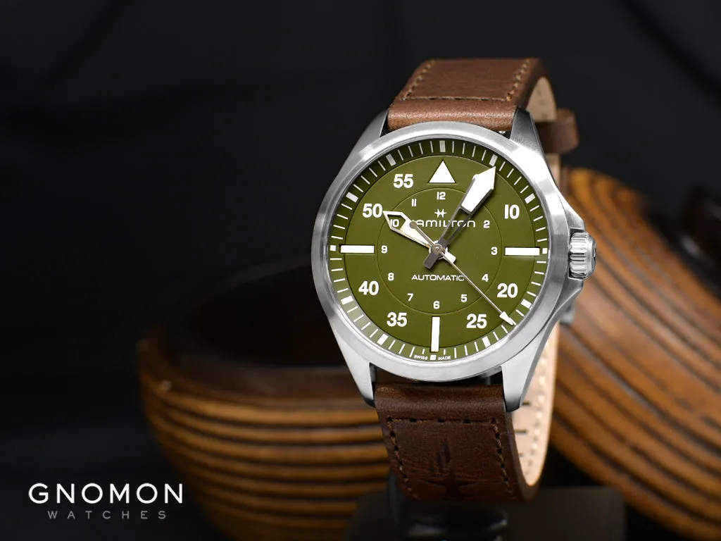 Khaki Aviation Pilot Auto 39mm Army Green Ref. H76305560