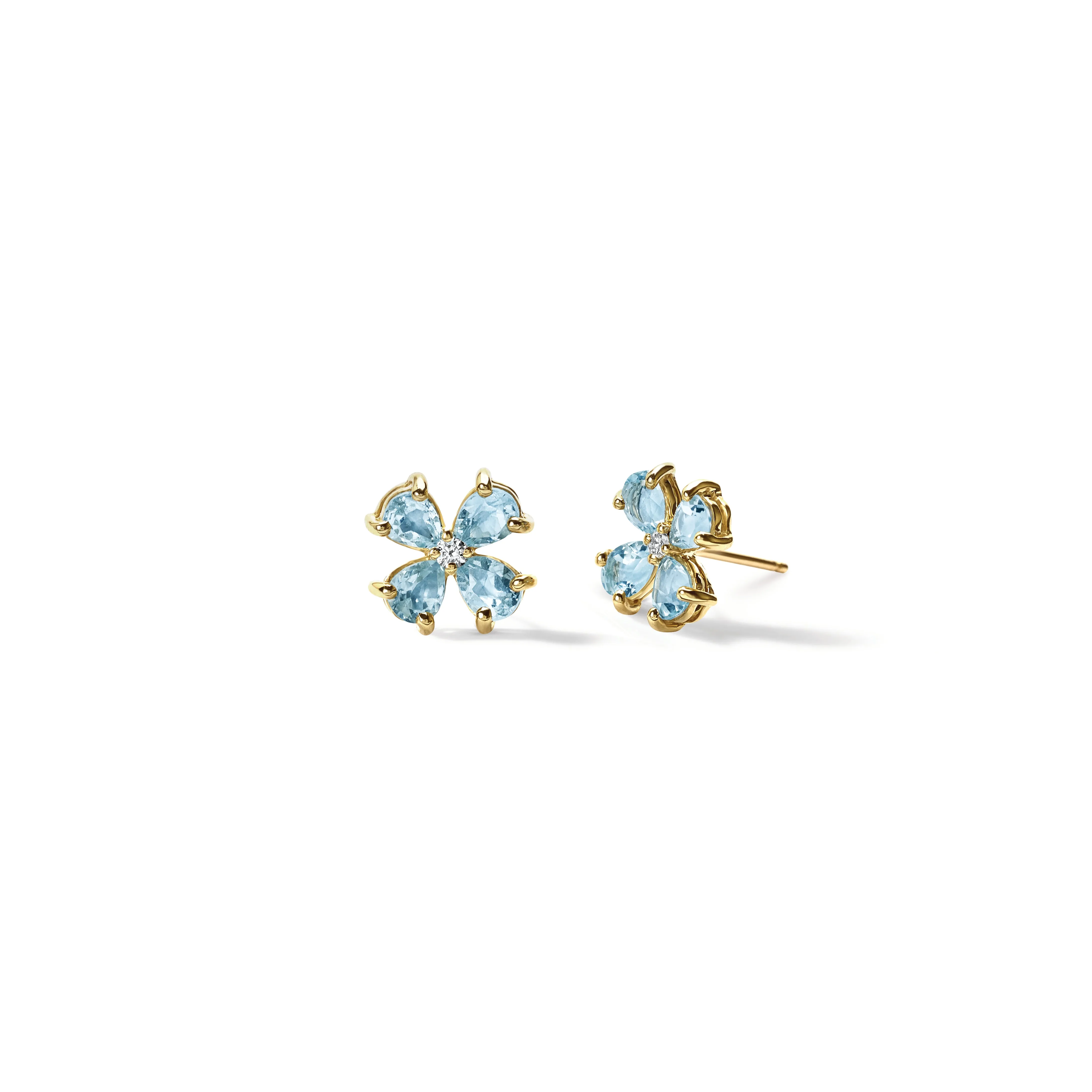 Klover Small Earrings Yellow Gold - Blue Topaz & Diamond