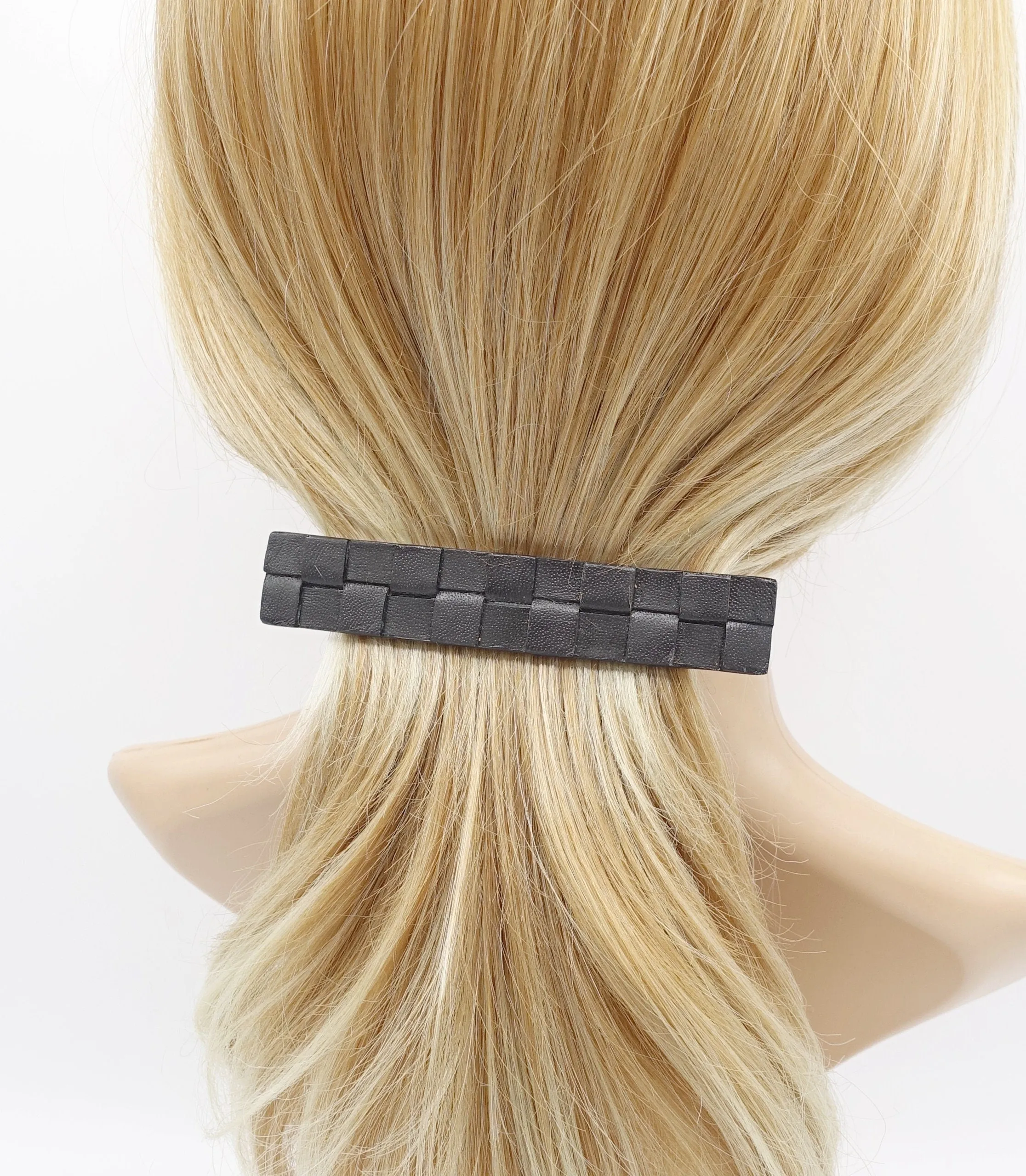 leather hair barrette, mesh leather barrette, authentic leather barrette for women