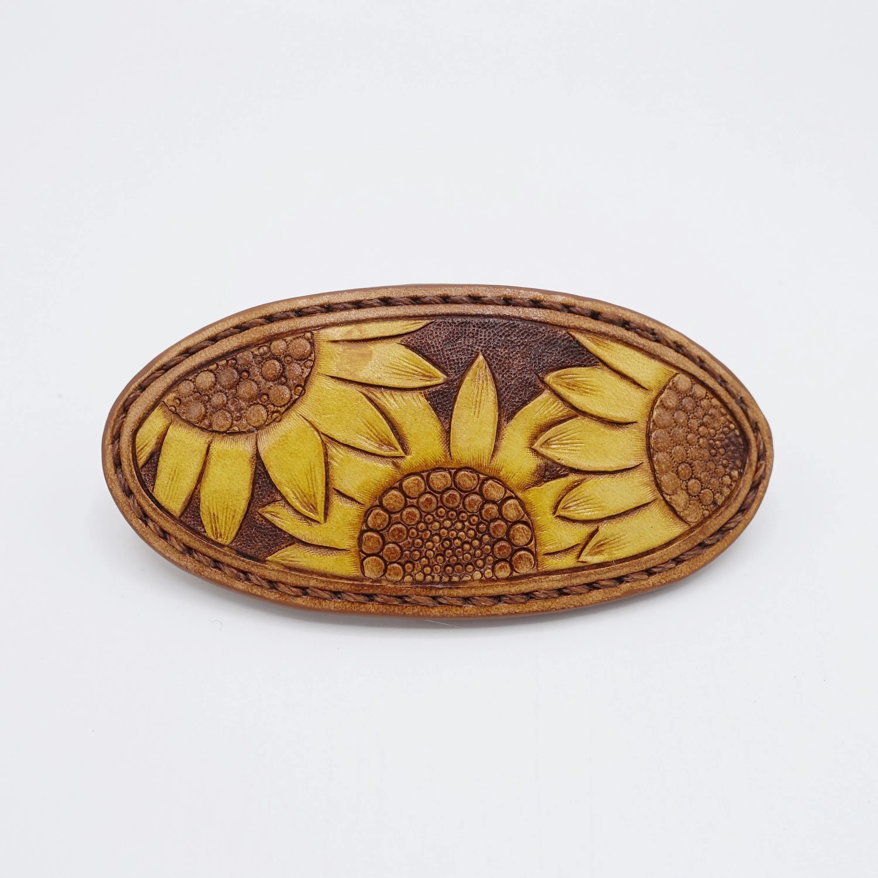 leather hair barrette, Sunflower hair barrette,handmade hair barrette for women