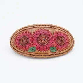 leather hair barrette, Sunflower hair barrette,handmade hair barrette for women